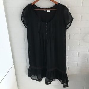 La redoute Mini dress Y2K Cute Black Baby doll Pintuck Bust Ruffles Sz 12